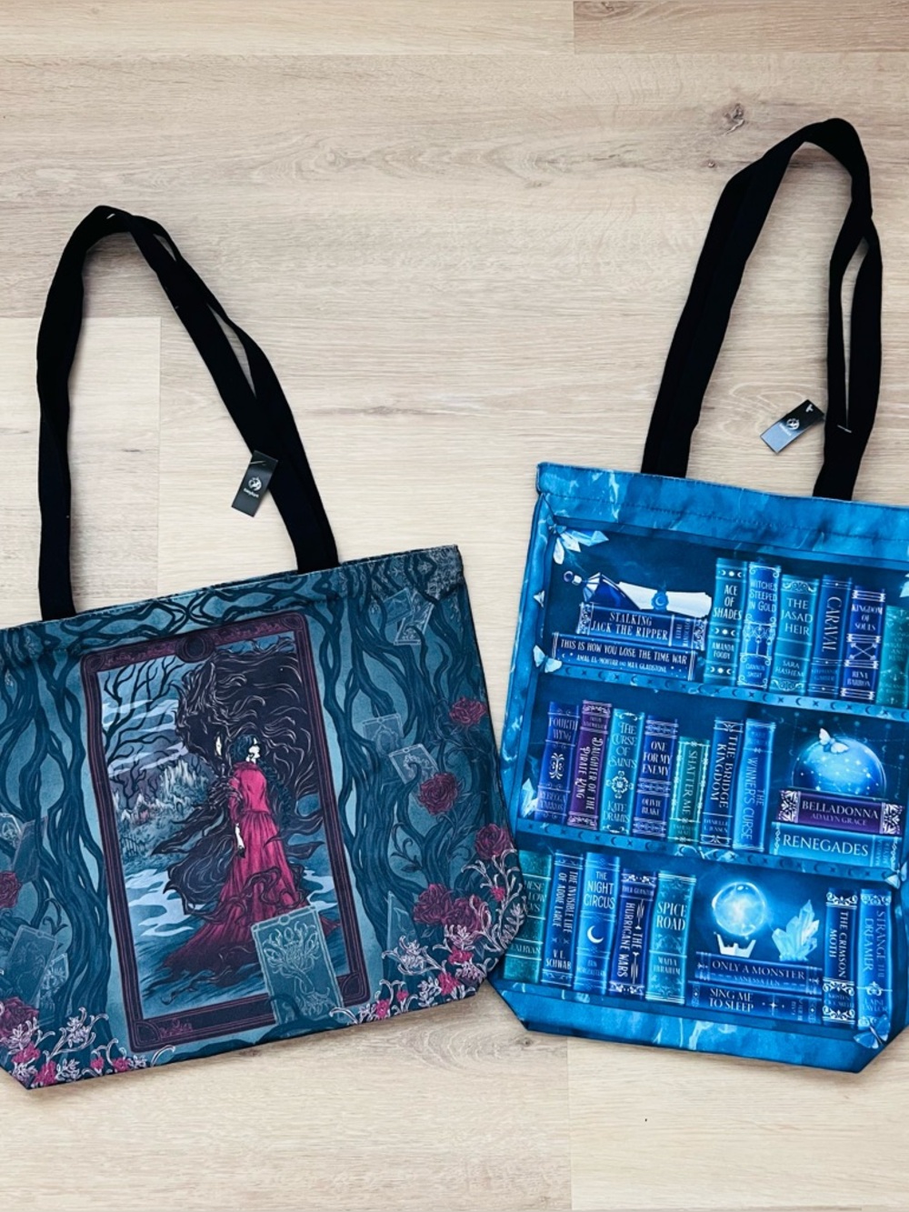NWT FairyLoot Canvas Tote Bags One Dark Window & Moth To The Flame Set of 2